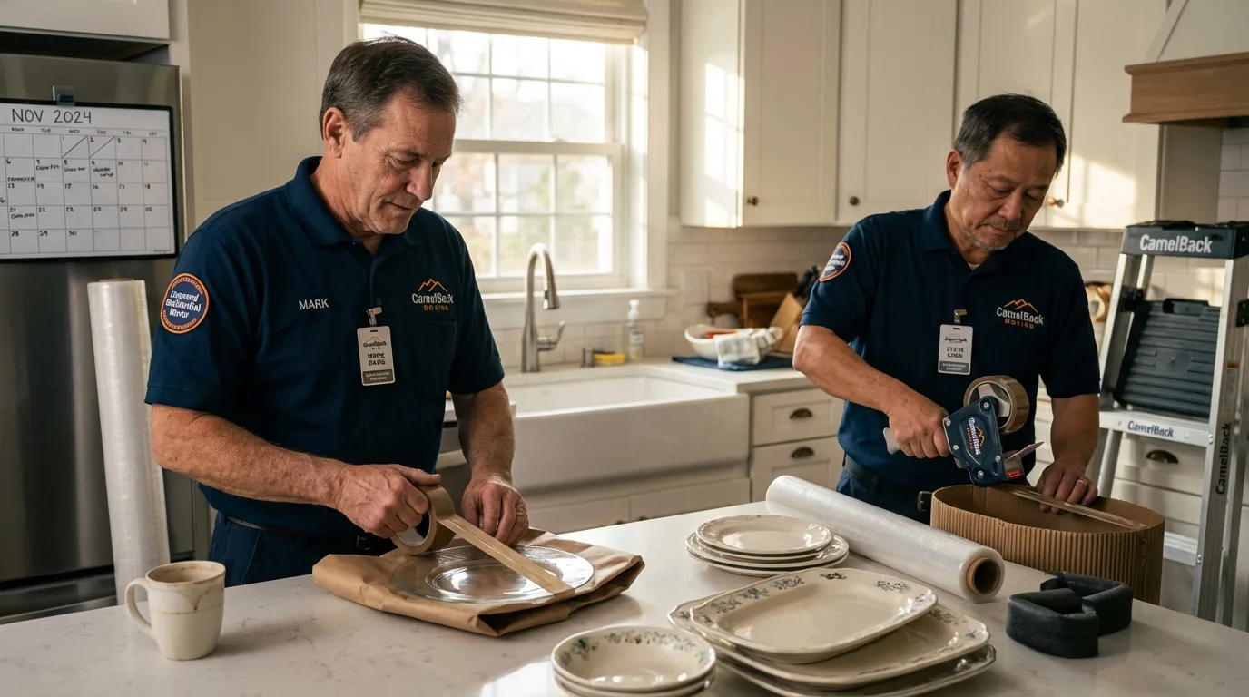 Professional crew packing kitchen dishware in Lucerne, CA